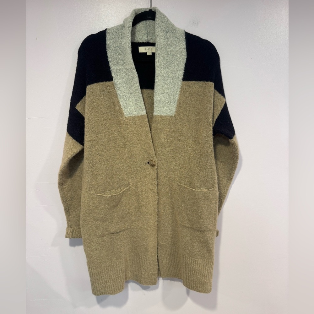 Loft Italian Yarn‎ oversized long colorblock sweater cardigan